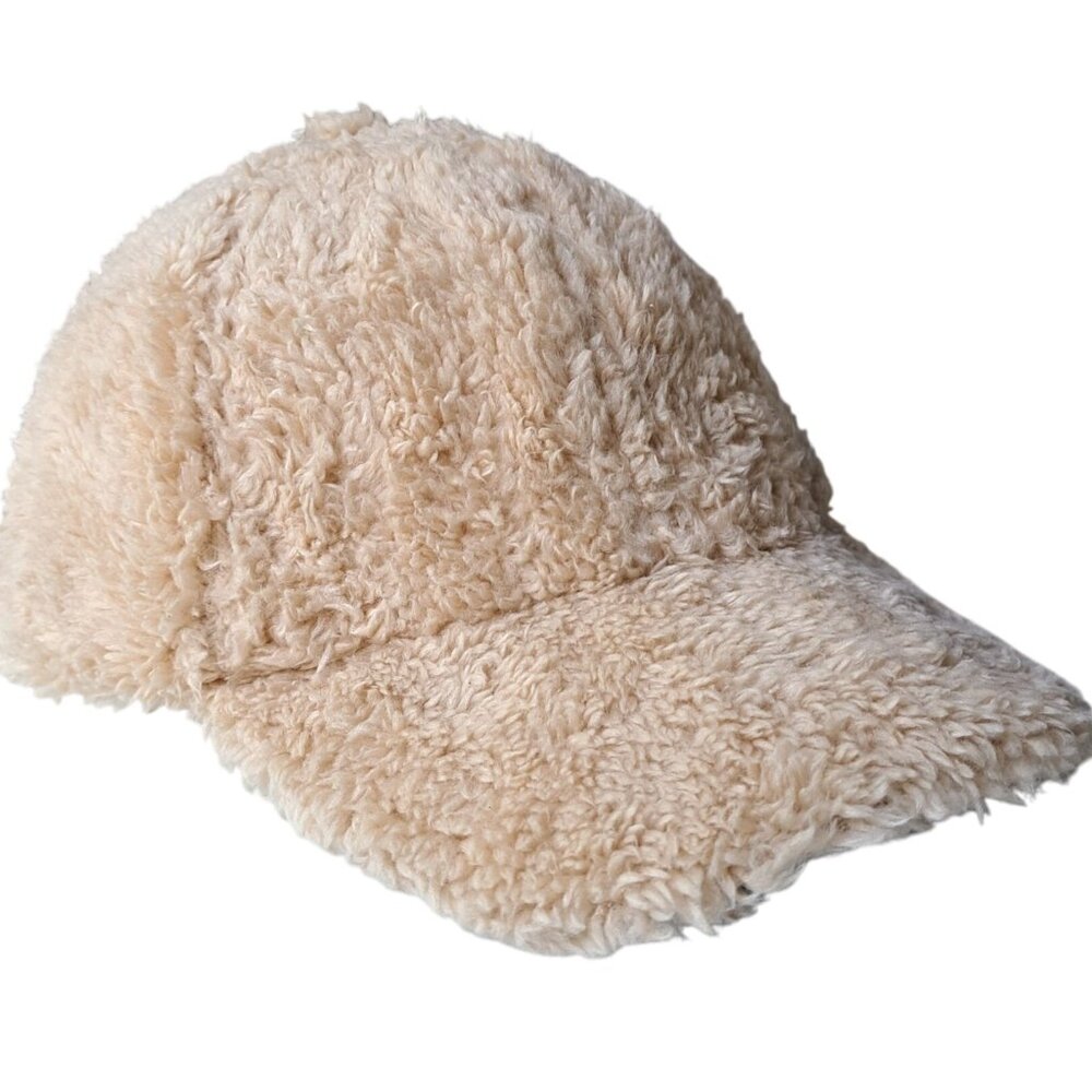 Fuzzy Tan Sherpa Baseball Cap Adjustable Slide Strap Fall Winter BOHO